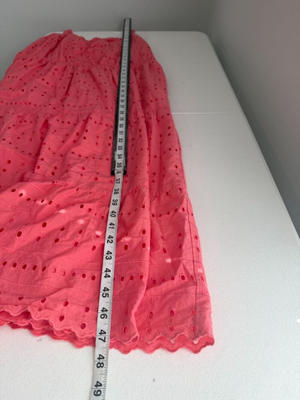 Lane Bryant Dress Size 18 Coral Eyelet Cotton Midi Sundress Tiered Ruched - Picture 5 of 9